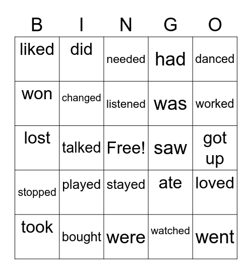 SIMPLE PAST BINGO CARD Bingo Card