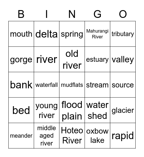 Rivers Bingo Card