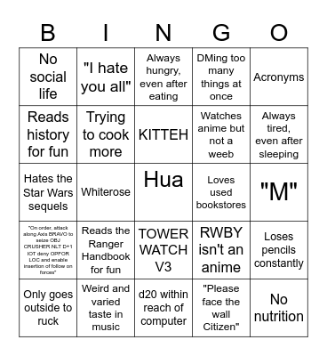 mocc bingo Card
