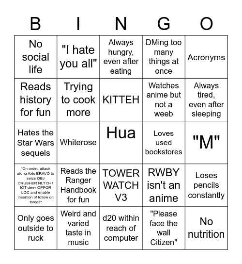 mocc bingo Card