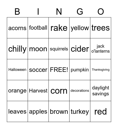 Autumn Bingo Card