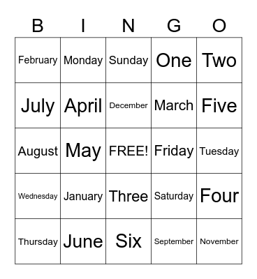 Calendar Bingo Card