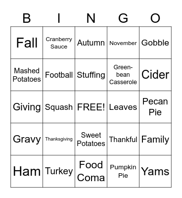Thanksgiving Bingo Card