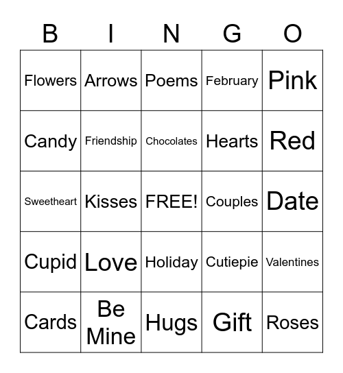 Valentine's Day Bingo Card