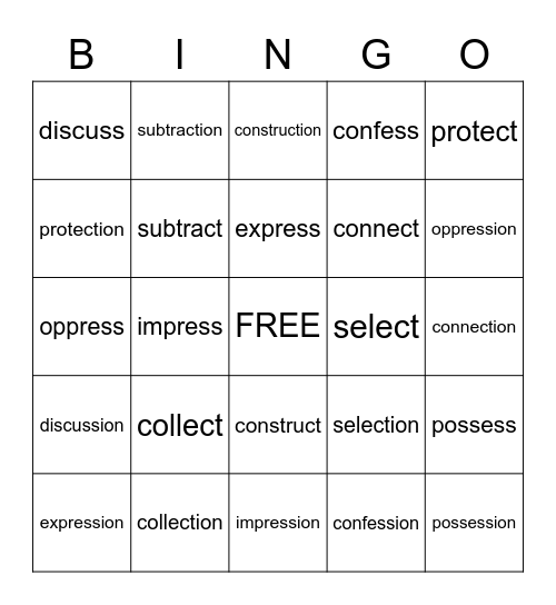 Sort 14 Adding -ion to Base Words, No Spelling Change Bingo Card