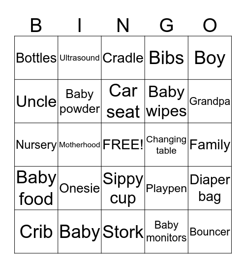 Baby Bingo Card