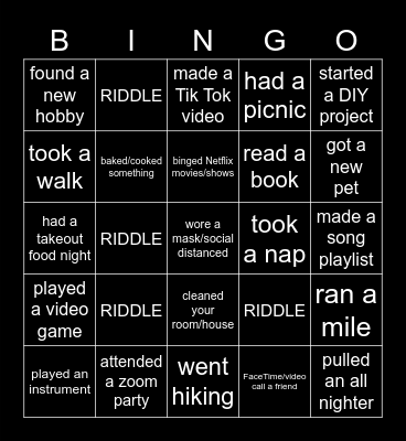 Summer Quarantine Bingo Card