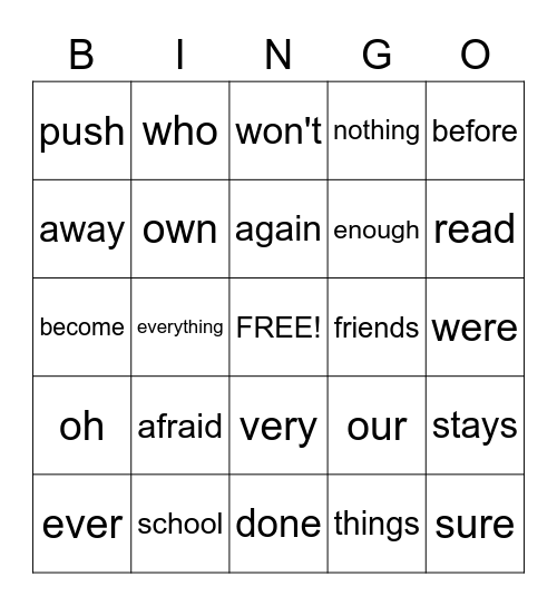 Vocabulary Bingo Card