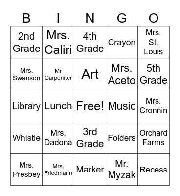 back to school!!!!! Bingo Card