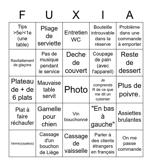 Runner Fuxia Bingo Card