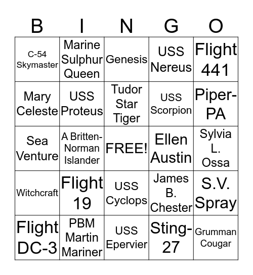 Bermuda Triangle Bingo Card
