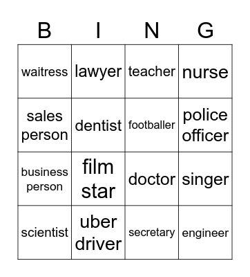 Professions Bingo Card