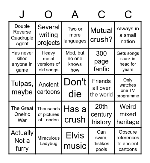 JOAC BINGO Card