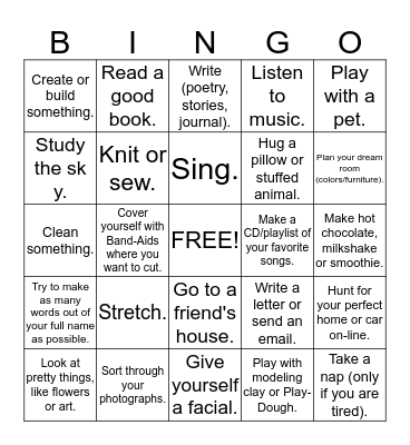 Coping Skill BINGO! Bingo Card