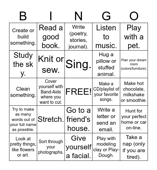 Coping Skill BINGO! Bingo Card