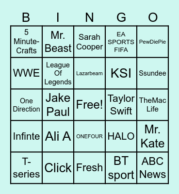 YouTuber's Bingo Card