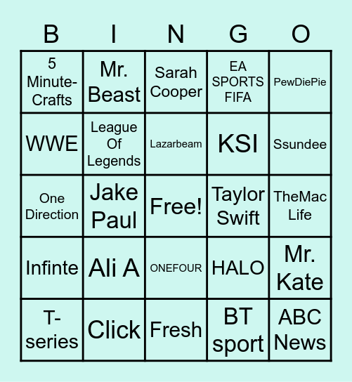 YouTuber's Bingo Card