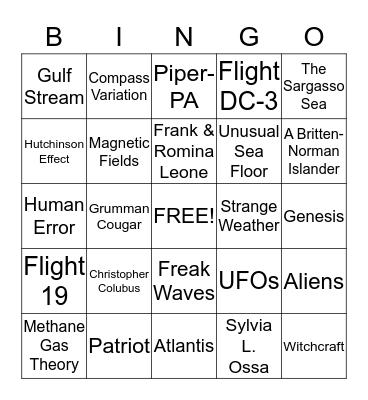 Bermuda Triangle Bingo Card