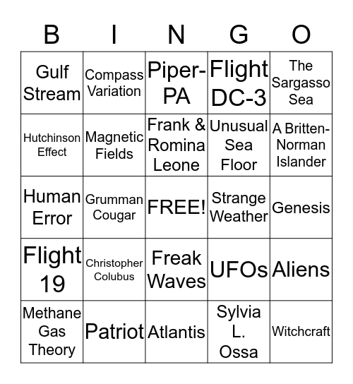 Bermuda Triangle Bingo Card