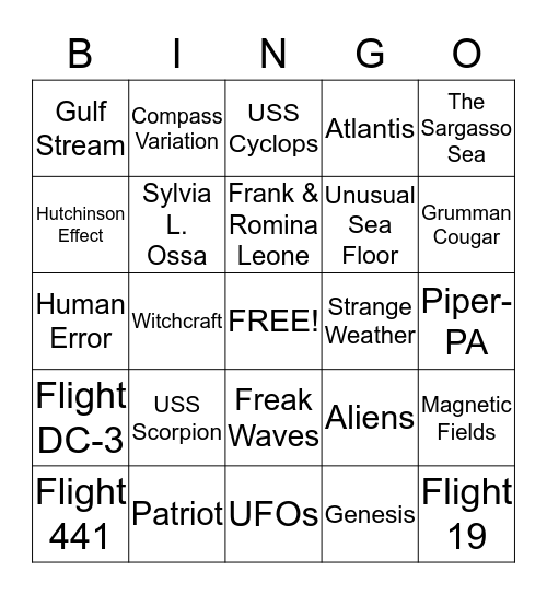 Bermuda Triangle Bingo Card