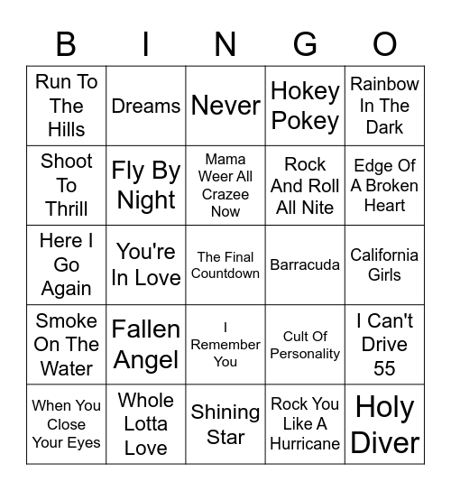 Hair Bands Bingo Card