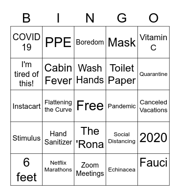 Stay at Home Bingo Card