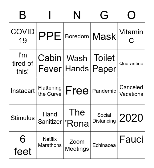 Stay at Home Bingo Card