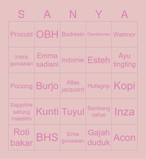 👶 bingo waifu sanya-chan~! 👶 Bingo Card