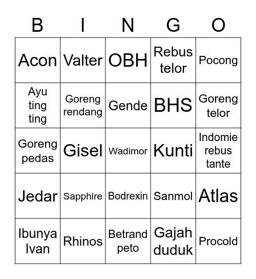 Luka Bingo Card