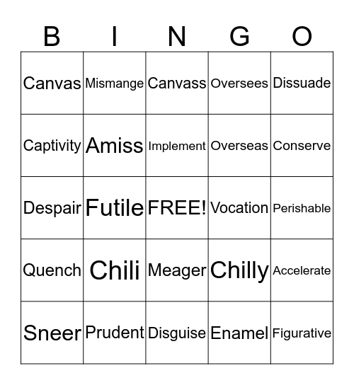 Nisa's Lesson 3 Bingo Card