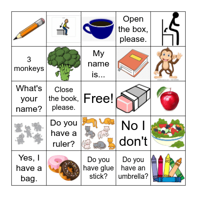 English BINGO!! Bingo Card