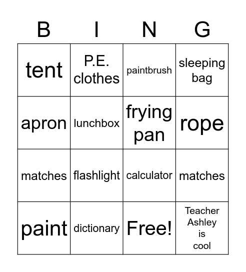 Unit 14 Bingo Card