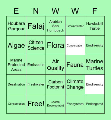 Emirates Nature Bingo Night Bingo Card