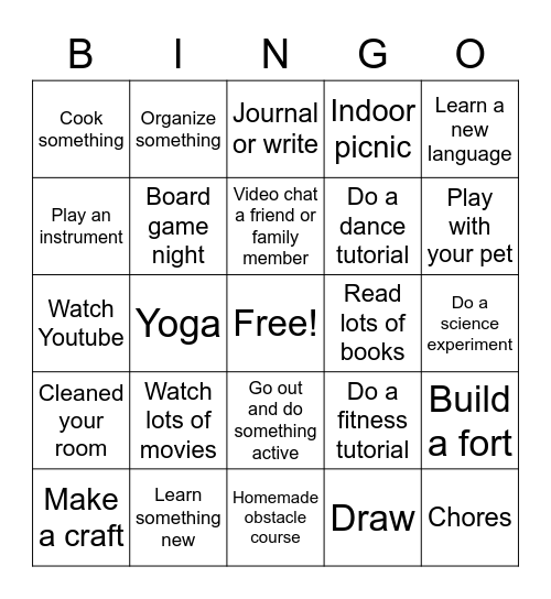 What to do when quarentined Bingo Card