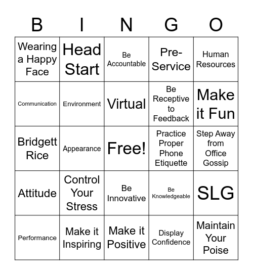 5 Pts of Professionalism Bingo Card