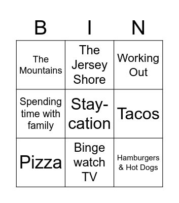 Intern Appreciation Day 2020 Bingo Card