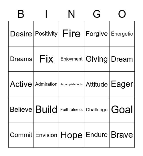 INSPIRATION Bingo Card