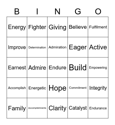 INSPIRATION Bingo Card