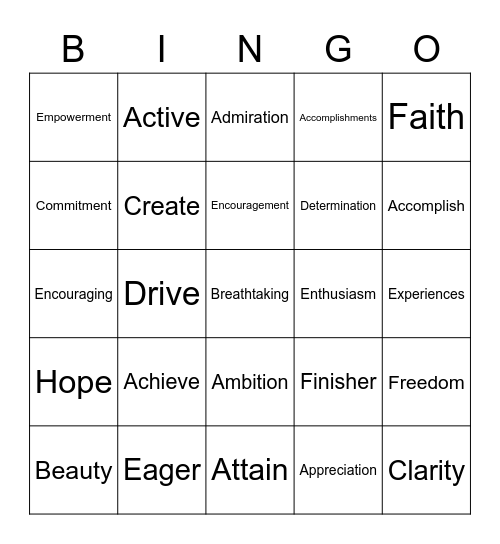 INSPIRATION Bingo Card