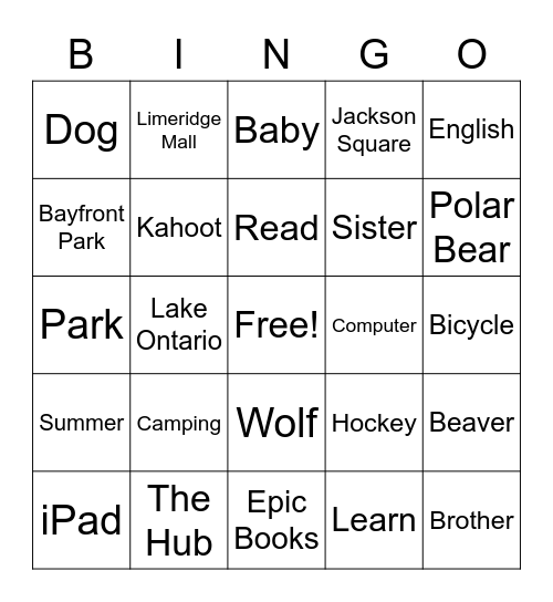 Summer ESL Bingo Card