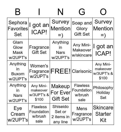 SEPHORA Let's get ready for Holiday  Bingo Card