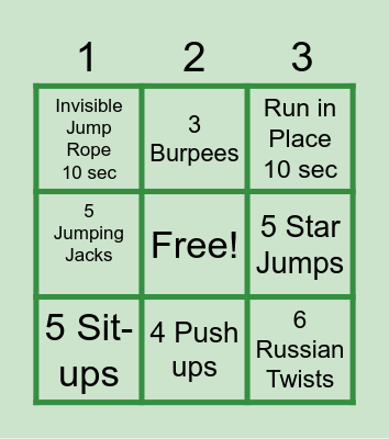 Thrive Team Fitness Bingo Card