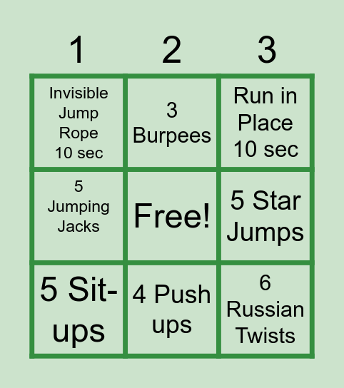 Thrive Team Fitness Bingo Card