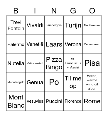 Pizza Bingo Card