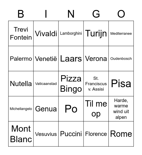 Pizza Bingo Card