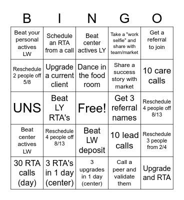 Close out Bingo Card