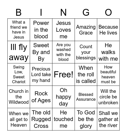 Music Bingo Hymns Bingo Card