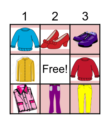 Clothes Bingo Card