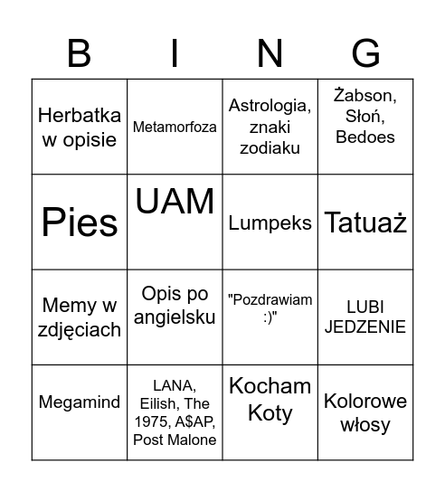Tinder BINGO Card