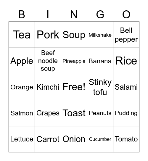 Food bingo Card
